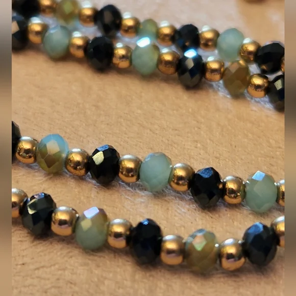 Multifaceted Crystal Tassel Lariat Necklace - Blue & Gold - Picture 4 of 8